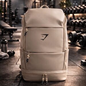 Gymshark Sleek Backpack Cement Brown Gym Bag College Backpack NEW